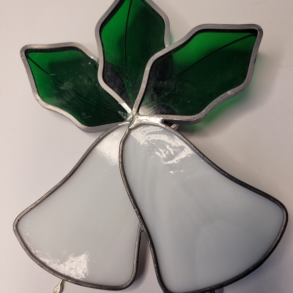 Leaded Stained Glass Bells Holly Suncatcher Christmas Ornament Handmade USA 6"M - Picture 3 of 5